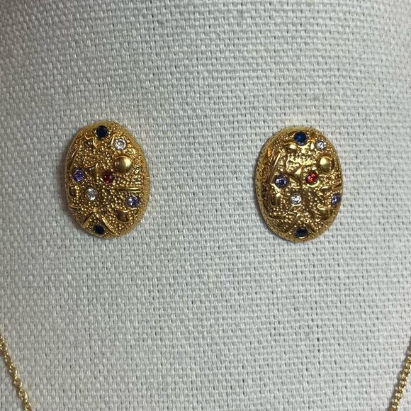 Vintage 80s Stainless Gold Toned Earring and Necklace Set - Picture 4 of 6